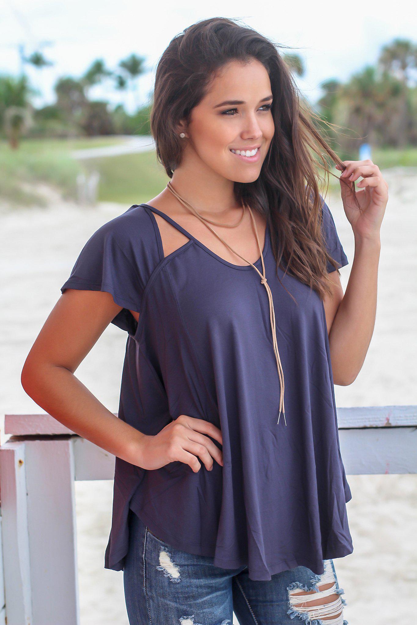 dark navy top with cut outs