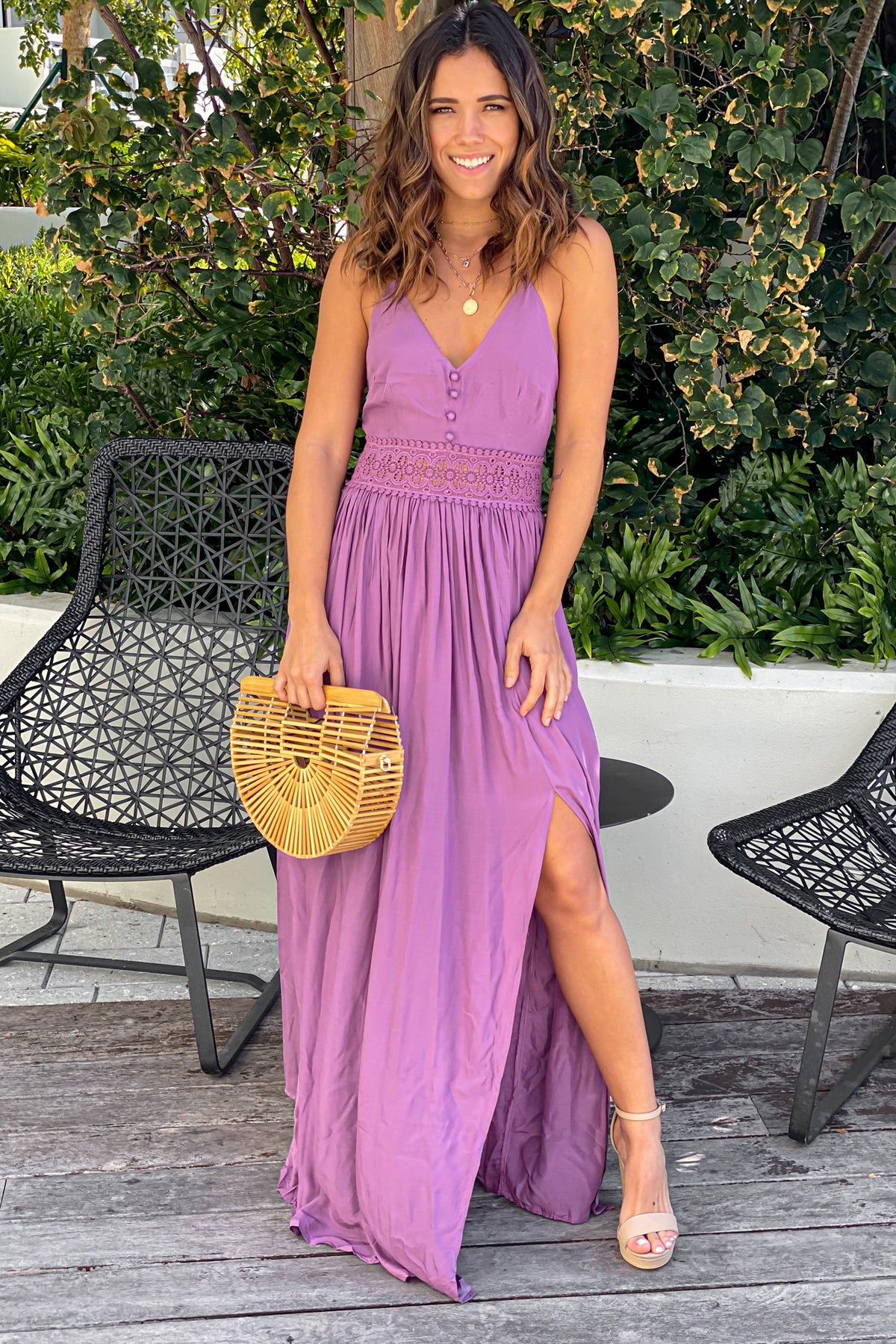 Dark Berry Maxi Dress with Crochet Trim | Maxi Dresses – Saved by the Dress