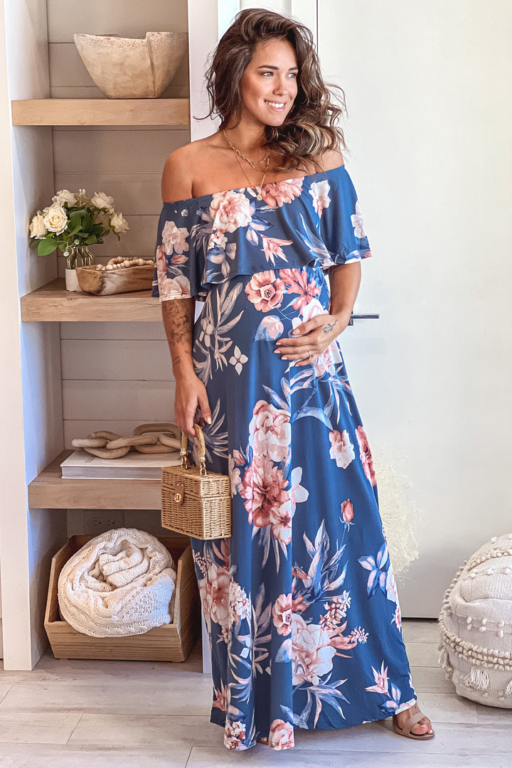 chinese dress ladies Women's Denim Mermaid Style Off Shoulder Maxi Dress -- Fi-50077d main image 0
