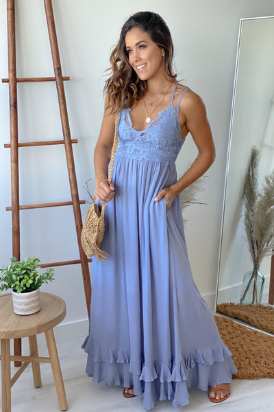 dusty blue cute maxi dress