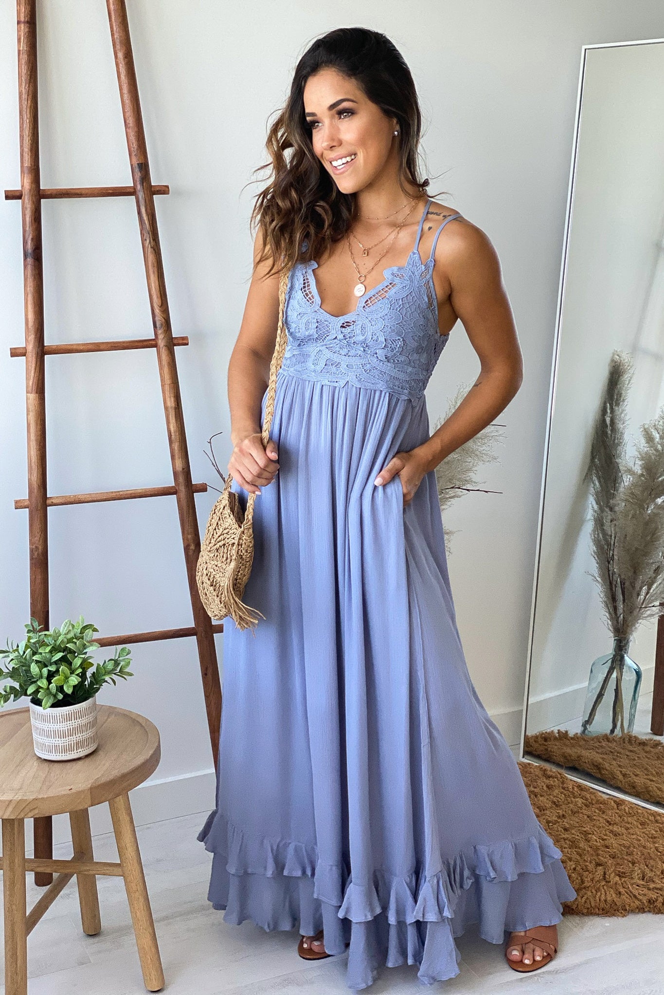 Dusty Blue Lace Top Maxi Dress | Formal Dresses – Saved by the Dress
