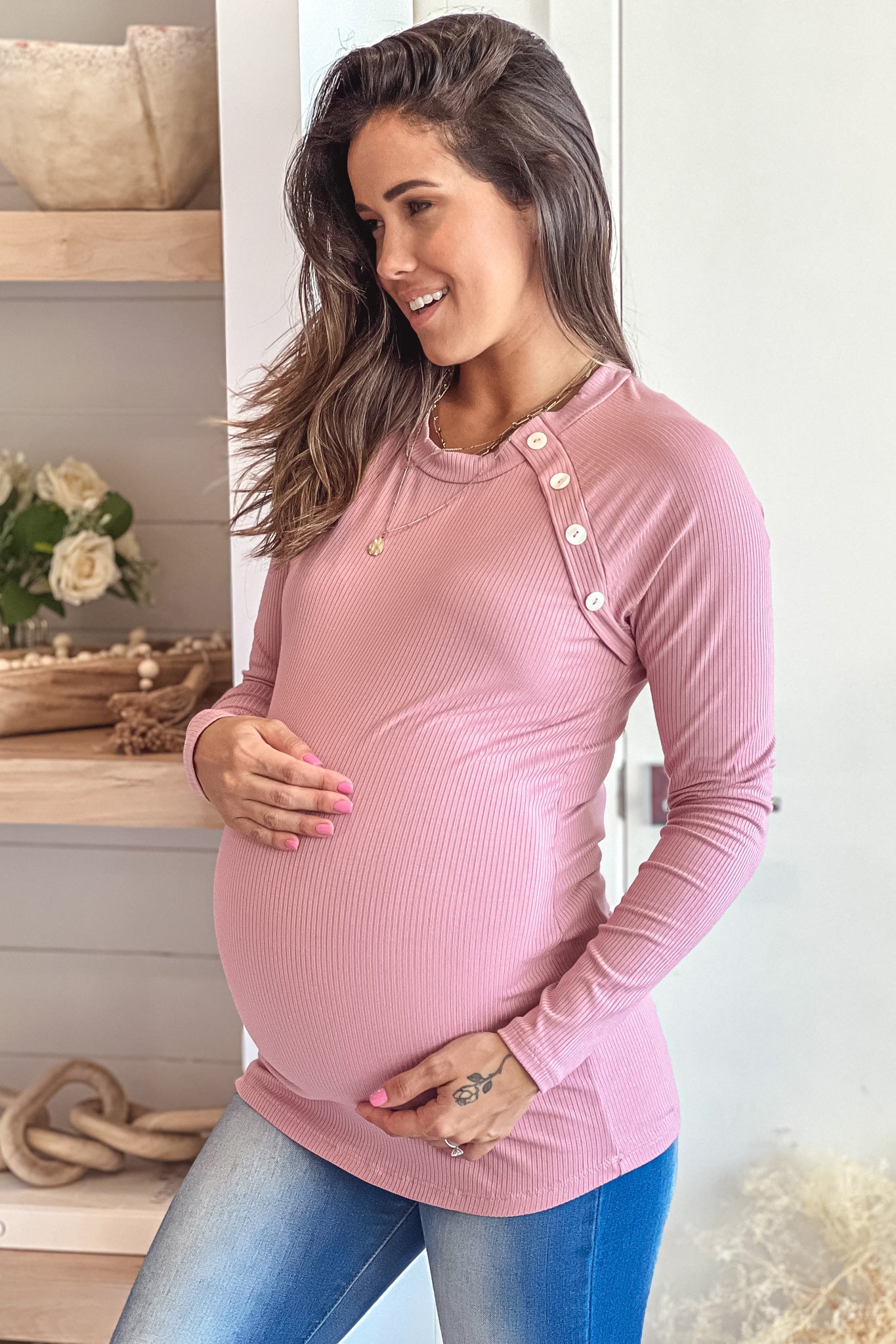 dusty pink cute maternity top