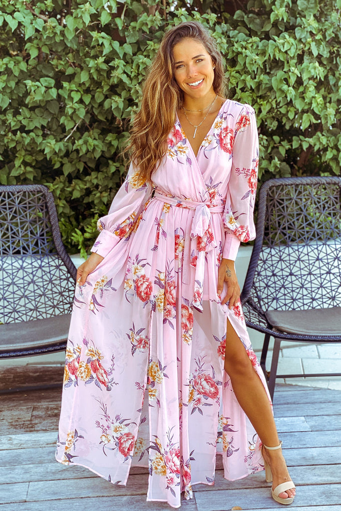 Pink floral maxi dress hotsell