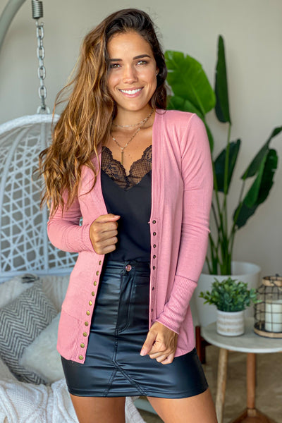 dusty rose button up cardigan
