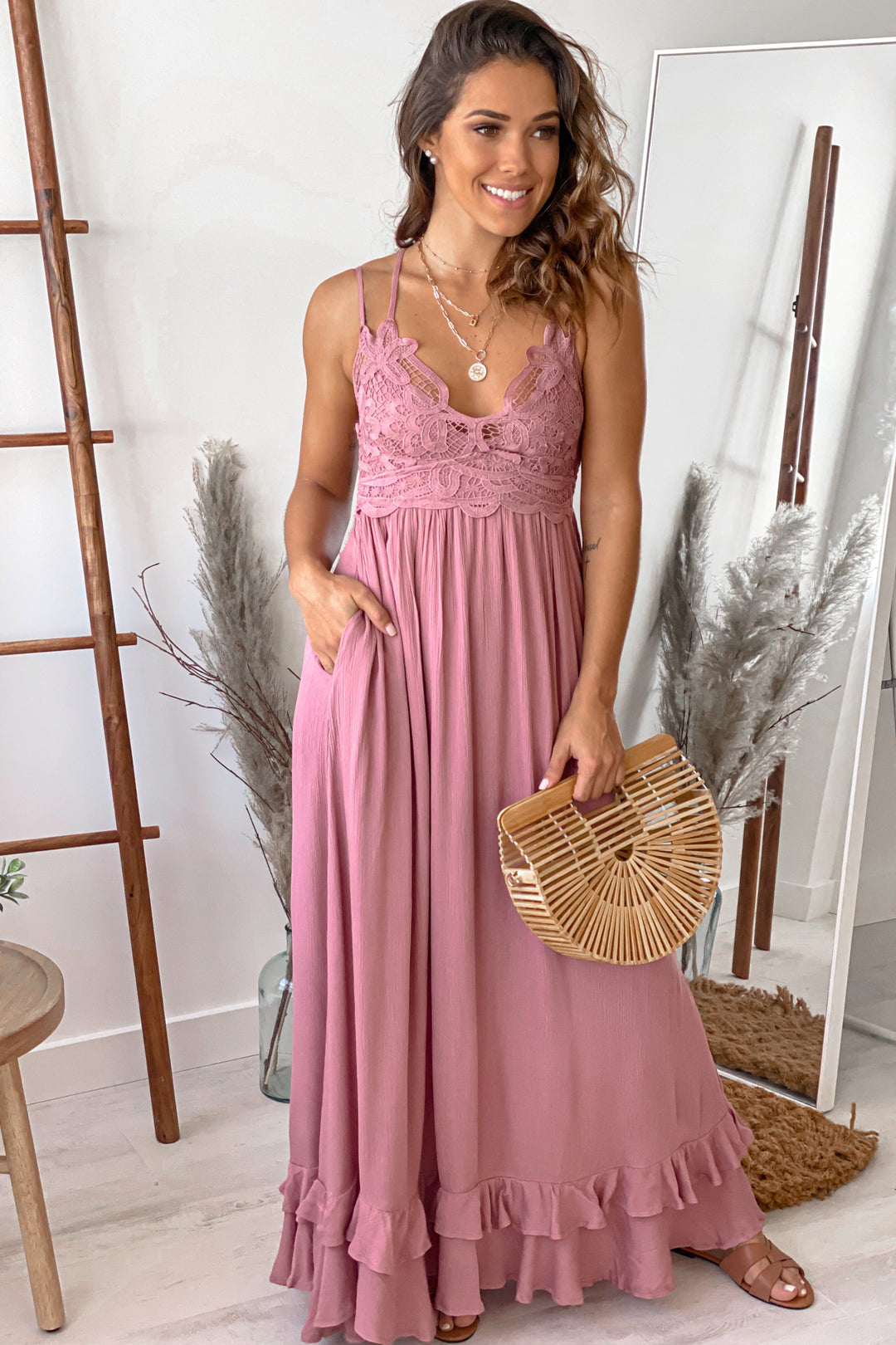 maxi dress dusty rose Dusty Pink Long Lace Formal Dress with Sleeves Dusty Rose / 10 Ideal for weddings and special occasions. Dusty Rose Drift Serenity Maxi