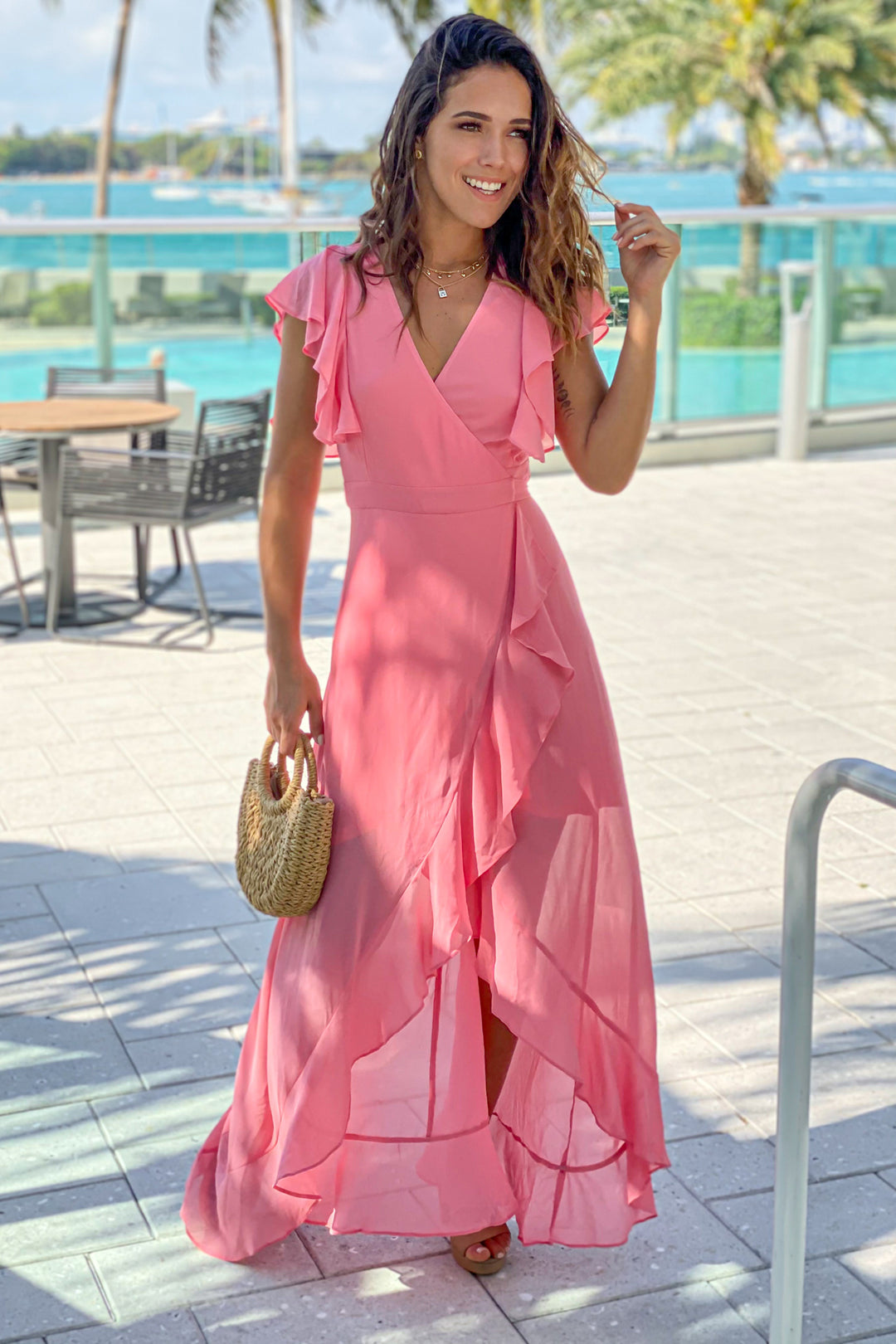 dusty pink wrap dress Long Wrap Dress Lila (Gold Foil)