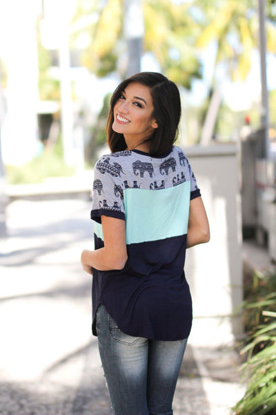 Navy and Mint Color Block Top