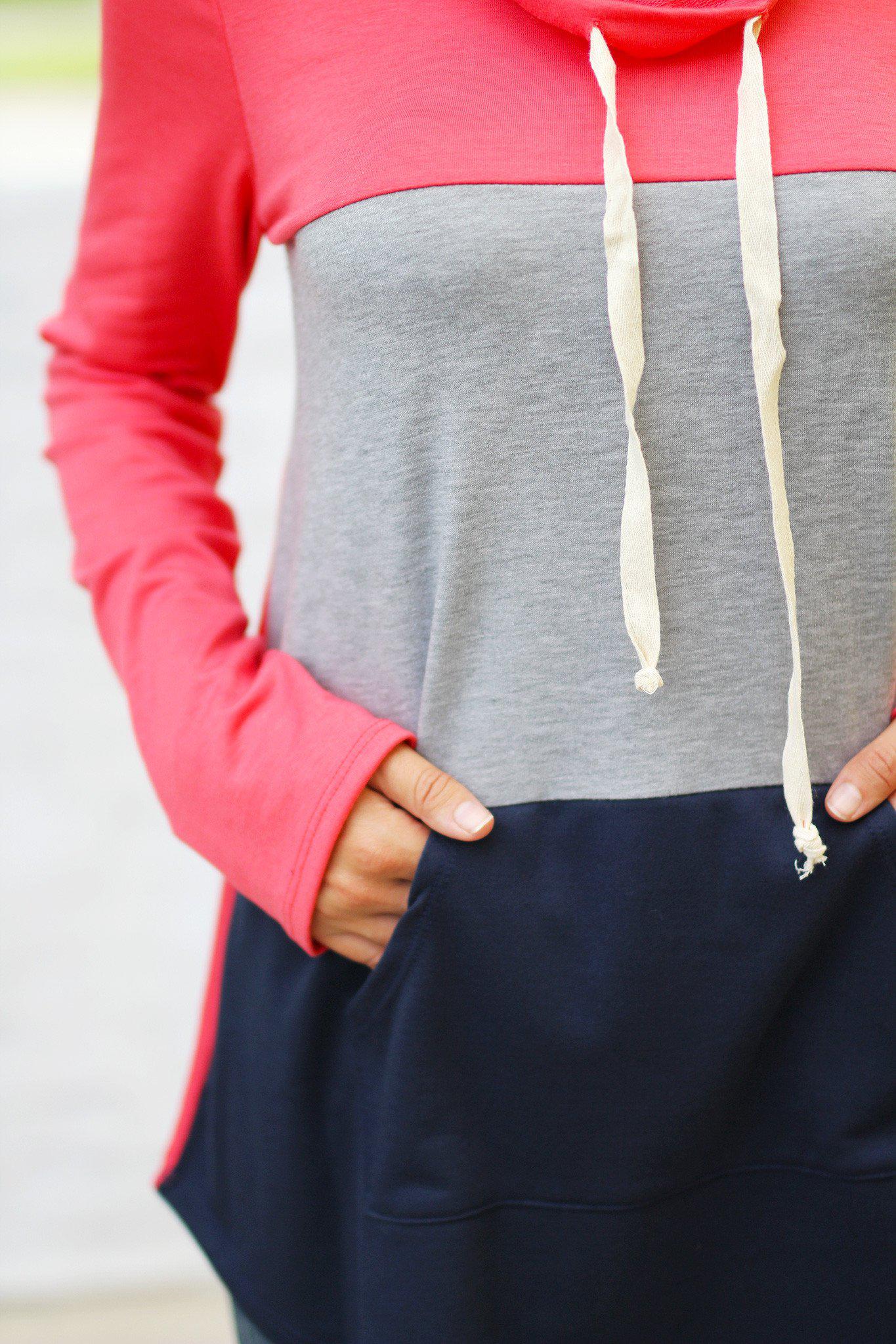 Coral Color Block Top with Pocket