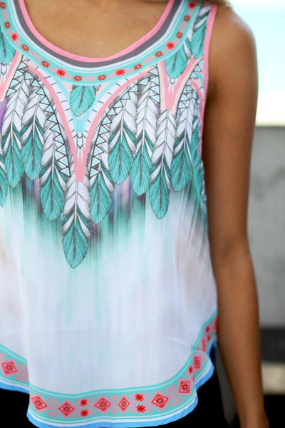 Mint Printed High Low Tank Top