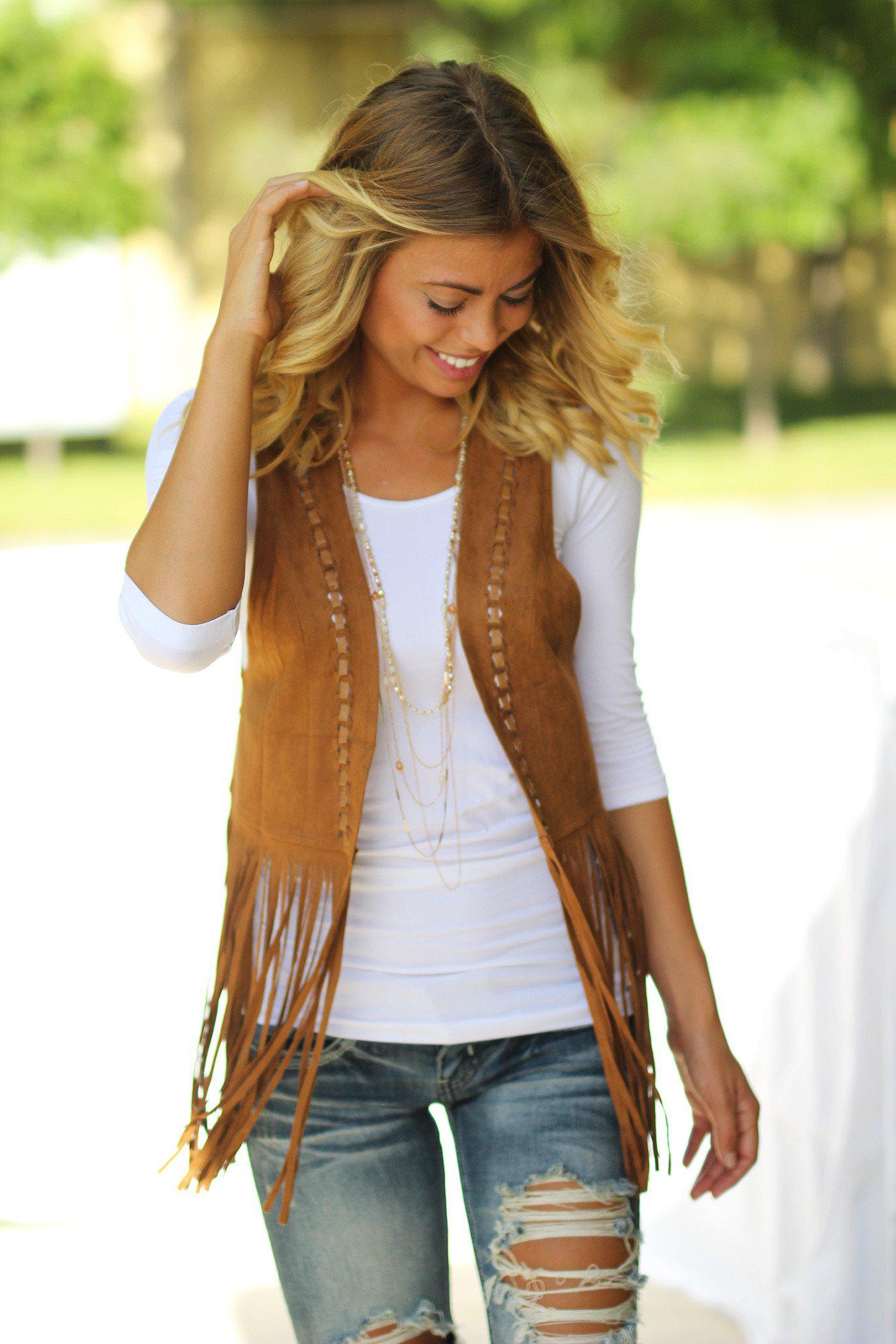 Camel Fringe Vest