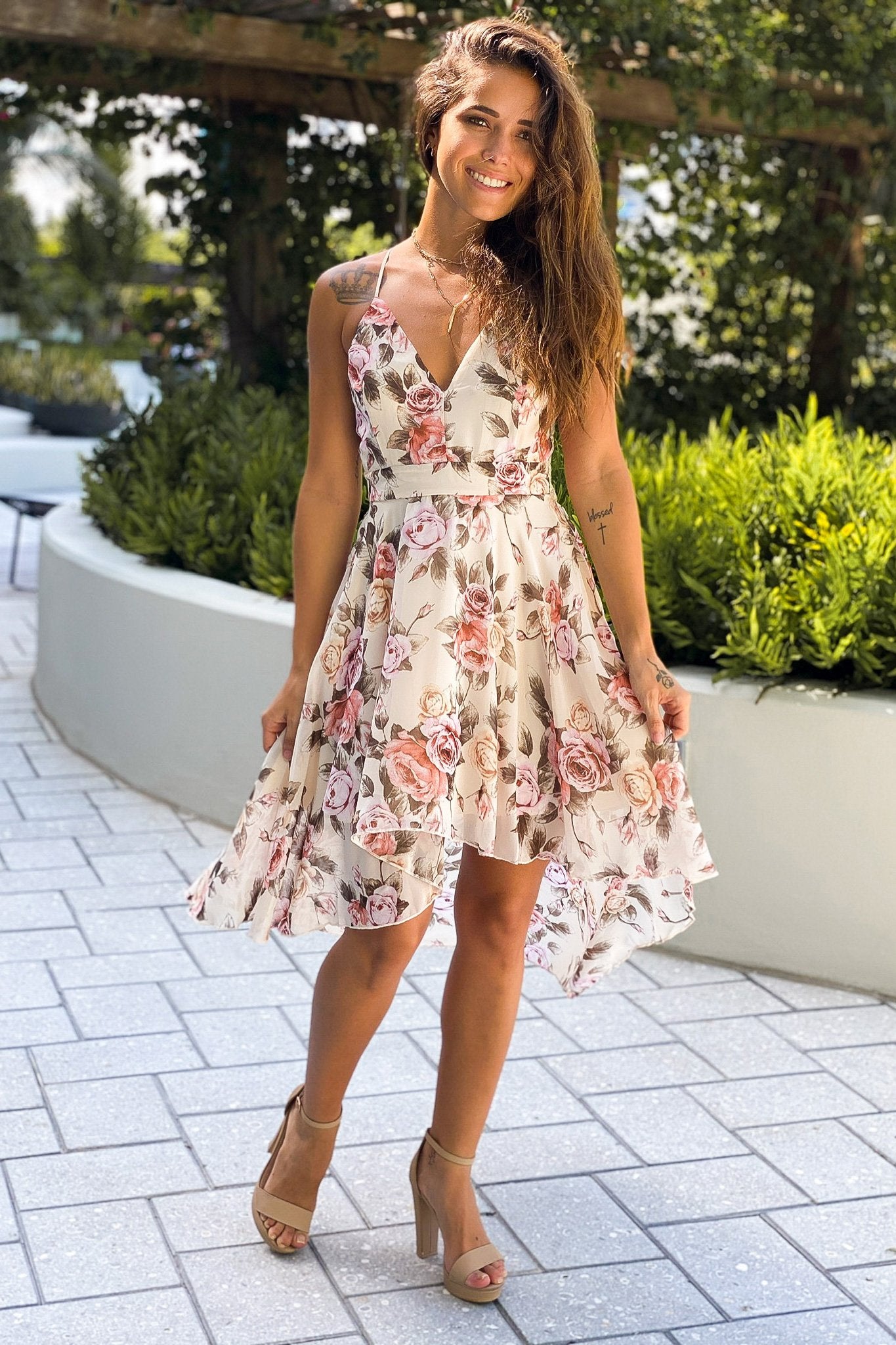 floral high low prom dress