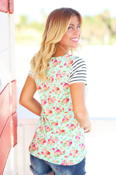 Mint Floral Top with Pocket