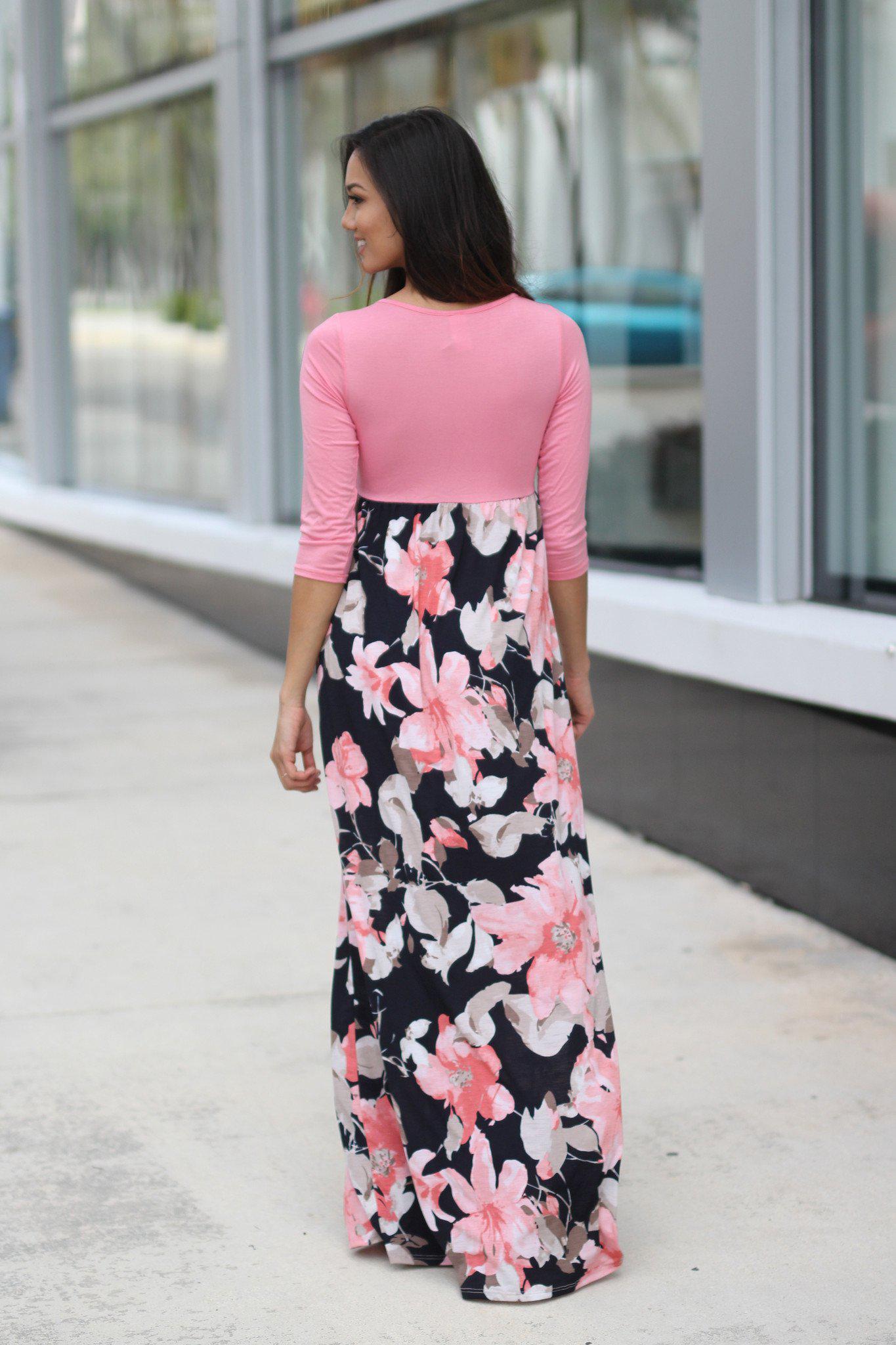 Pink and Navy Floral Maxi Dress