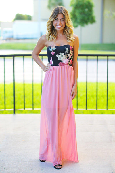 Dusty Pink Maxi Dress With Floral Top