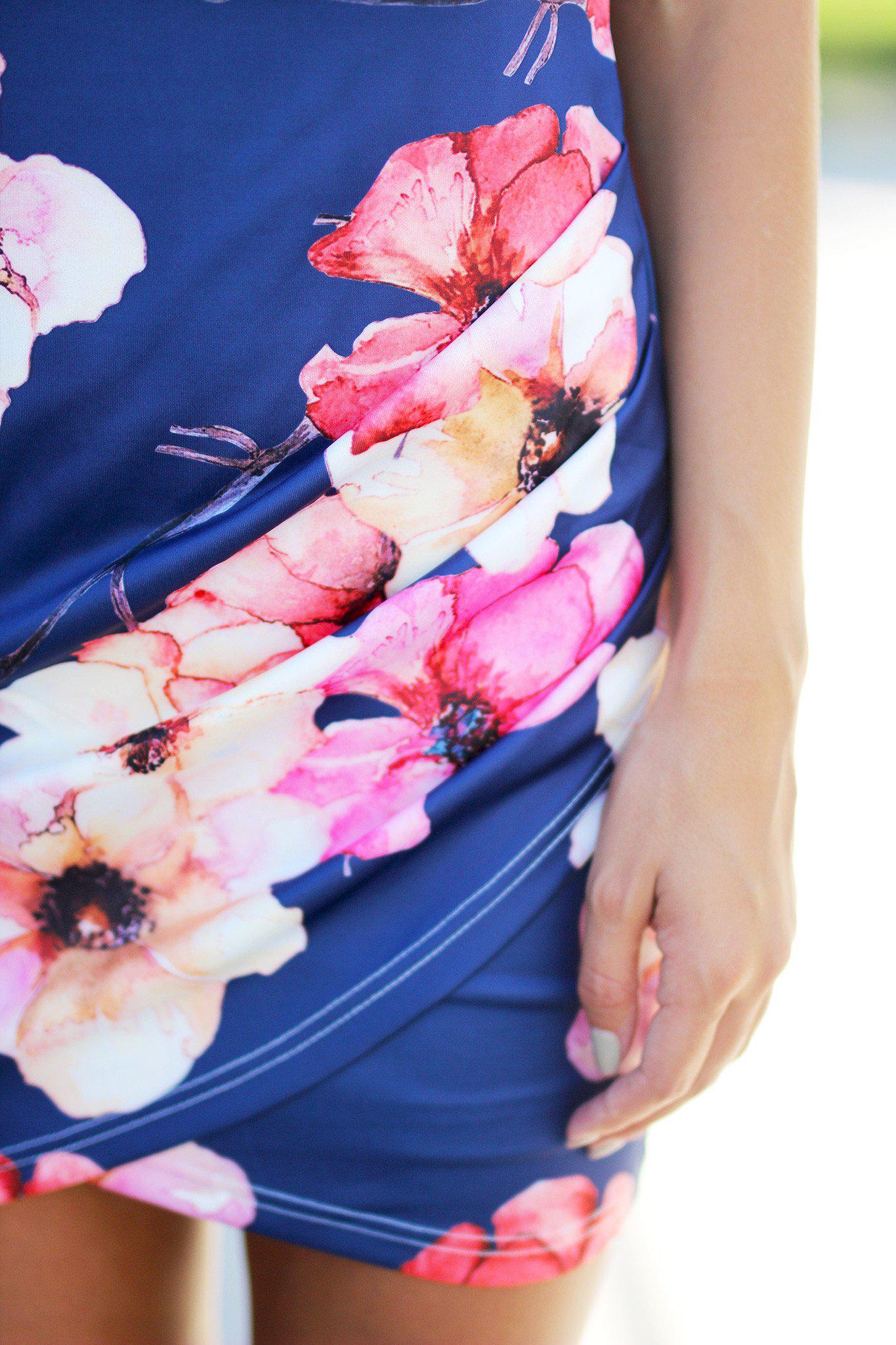 Navy Floral Fitted Dress
