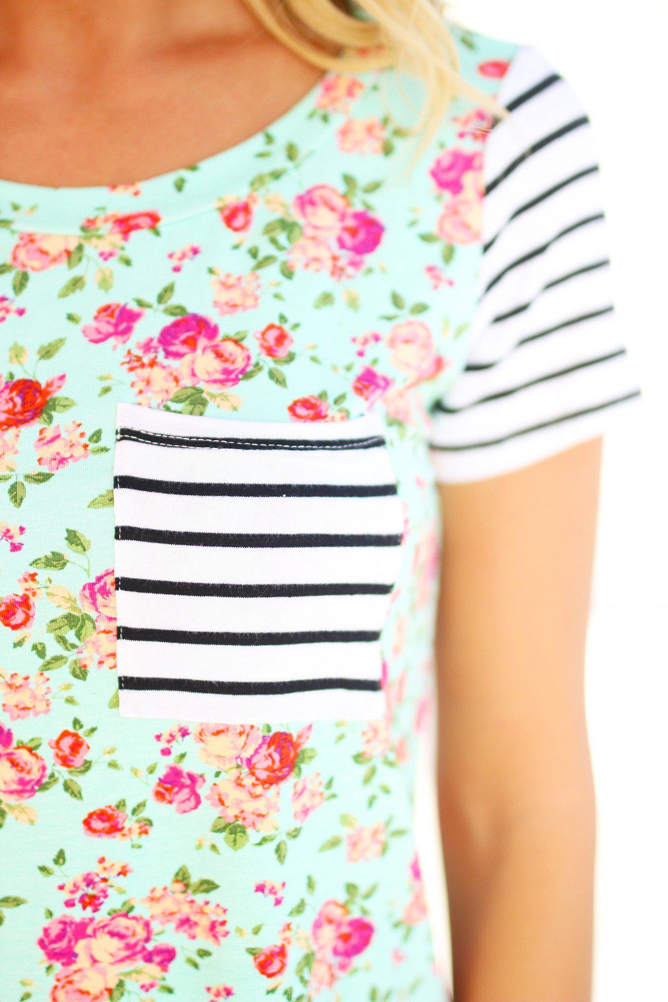 Mint Floral Top with Pocket
