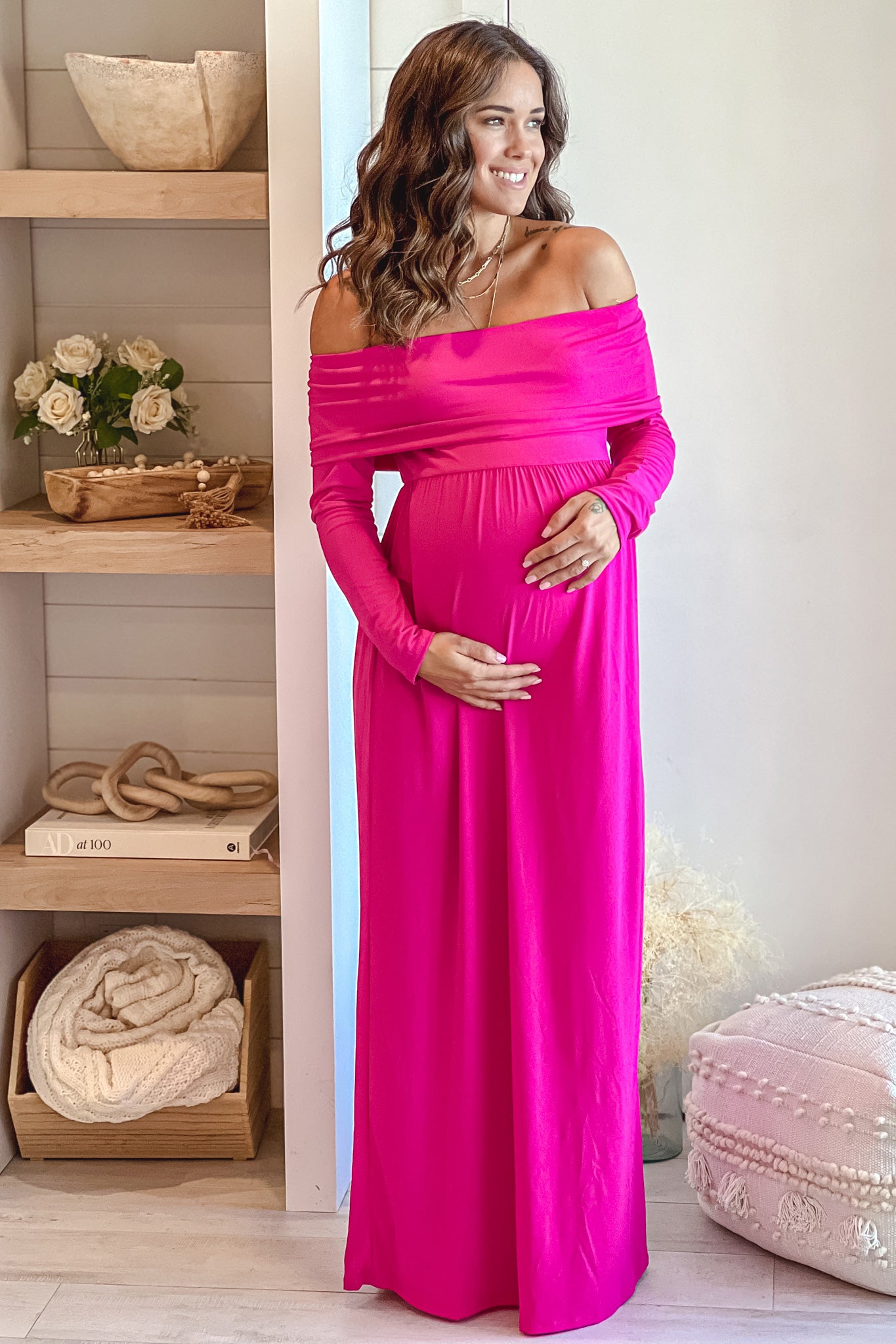 fuchsia maternity maxi dress