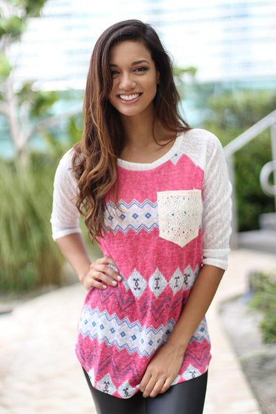 Fuchsia Top With Crochet Pocket