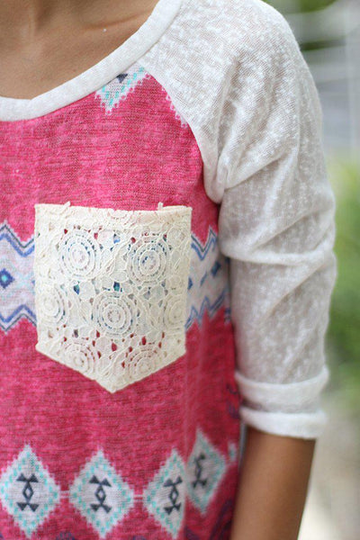 Fuchsia Top With Crochet Pocket