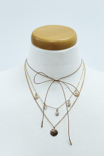 gold and brown tie layered necklace