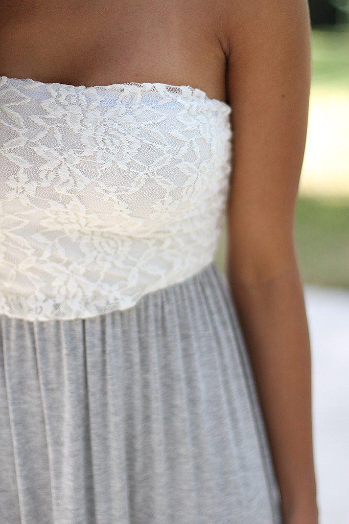 Gray Chevron Maxi Dress with Lace – Saved by the Dress