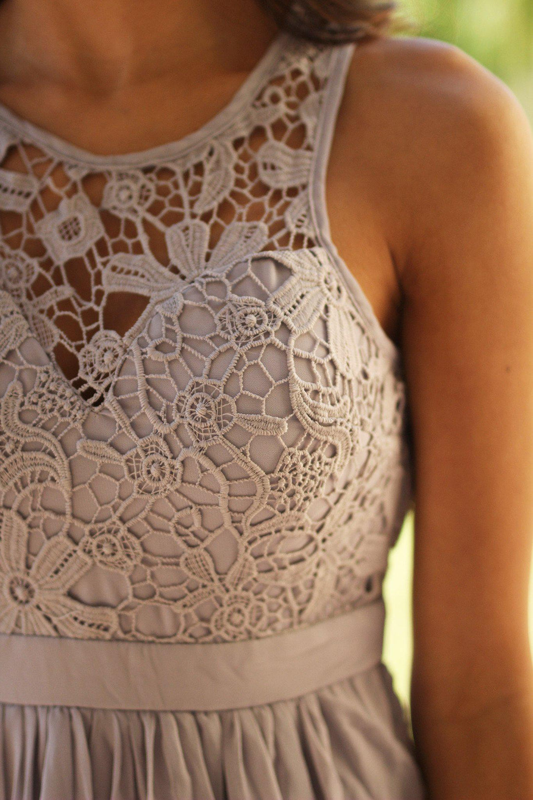 knee length dresses for ladies Gray Lace Maxi Dress