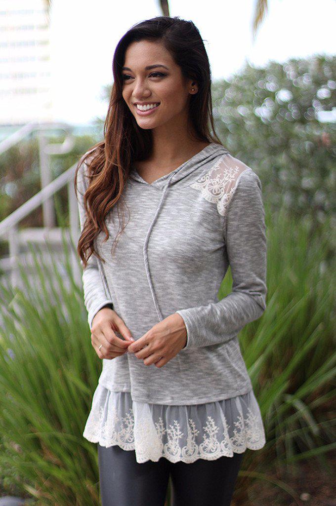 Gray Hoodie With Lace Trim – Saved by the Dress