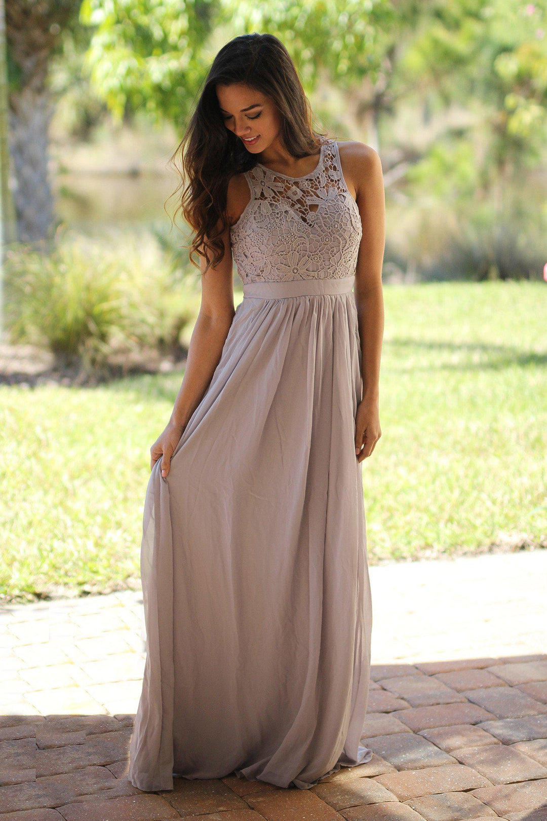 Gray Lace Maxi Dress | Bridesmaid Dresses  Saved by the Dress