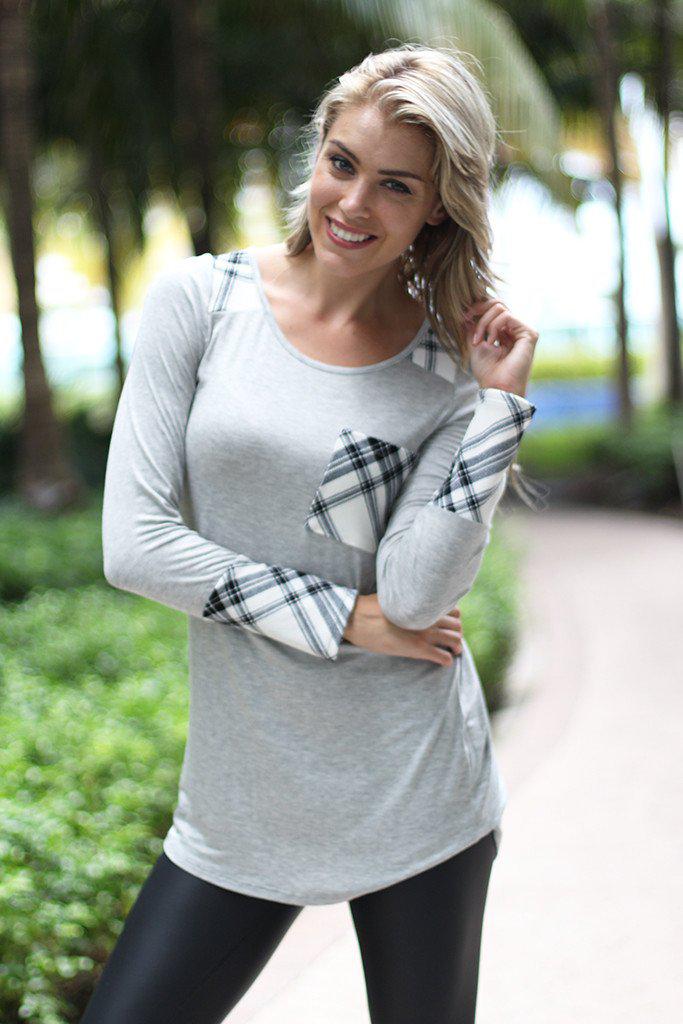 Gray Plaid Top