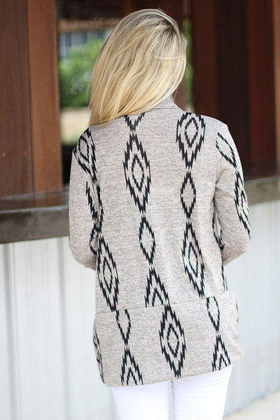 Gray Printed Open Cardigan