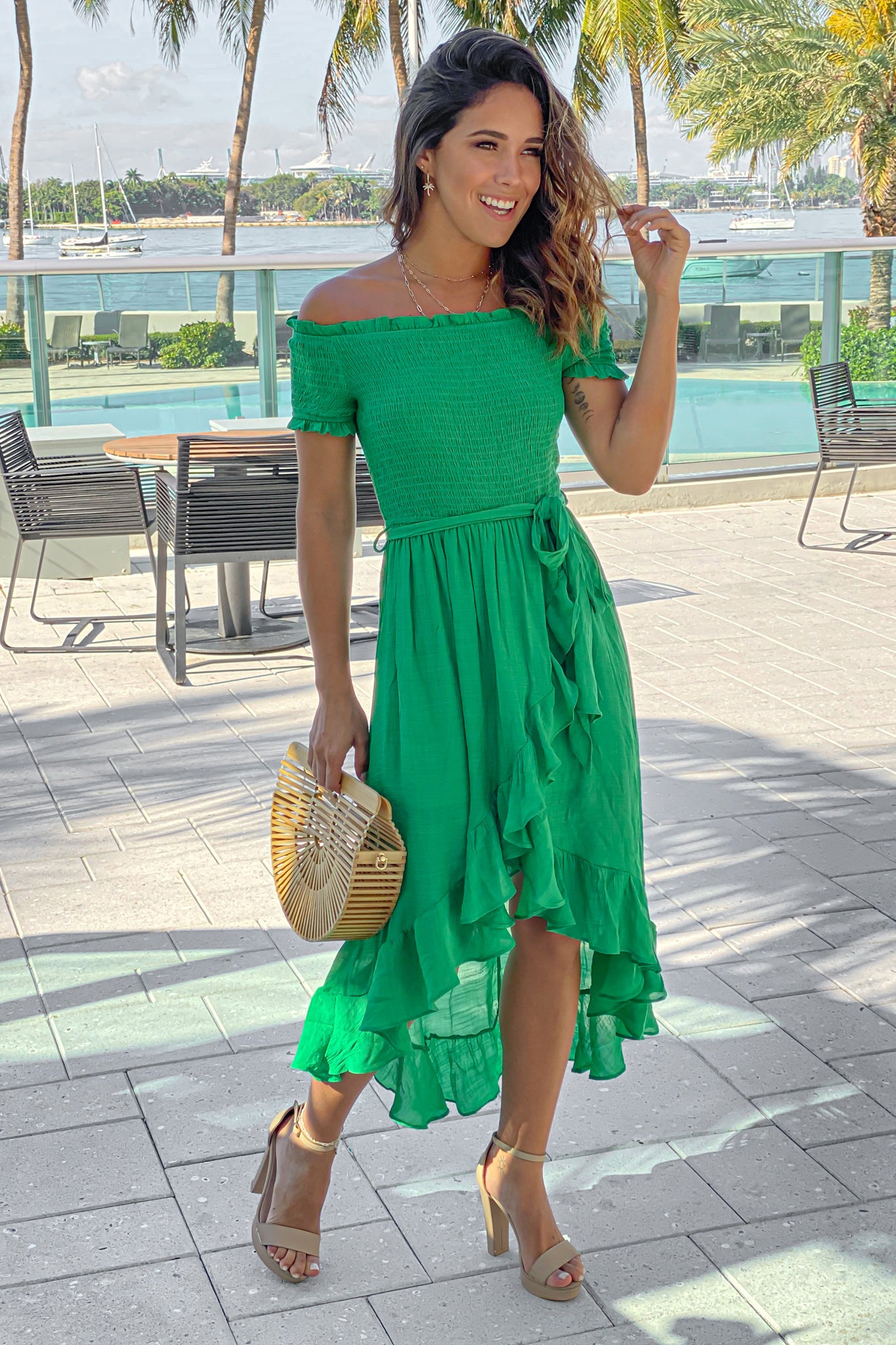 green casual dress