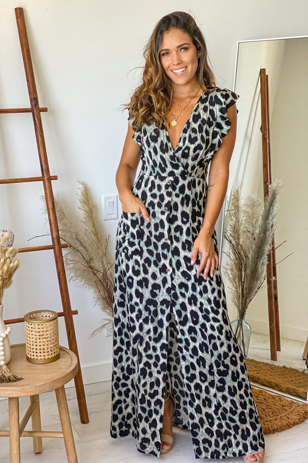 Green Leopard Maxi Dress With Buttons | Maxi Dresses Saved by the Dress Green Leopard Maxi Dress With Buttons | Maxi Dresses Saved by the Dress