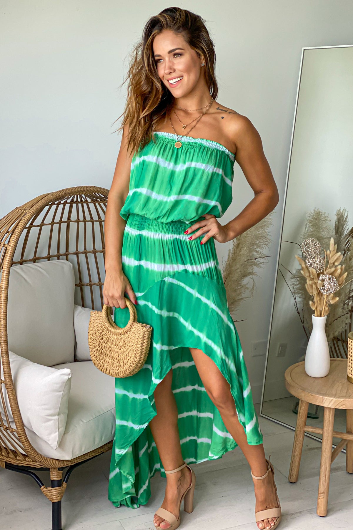 Green Tie Dye High Low Dress | Long Dresses – Saved by the Dress