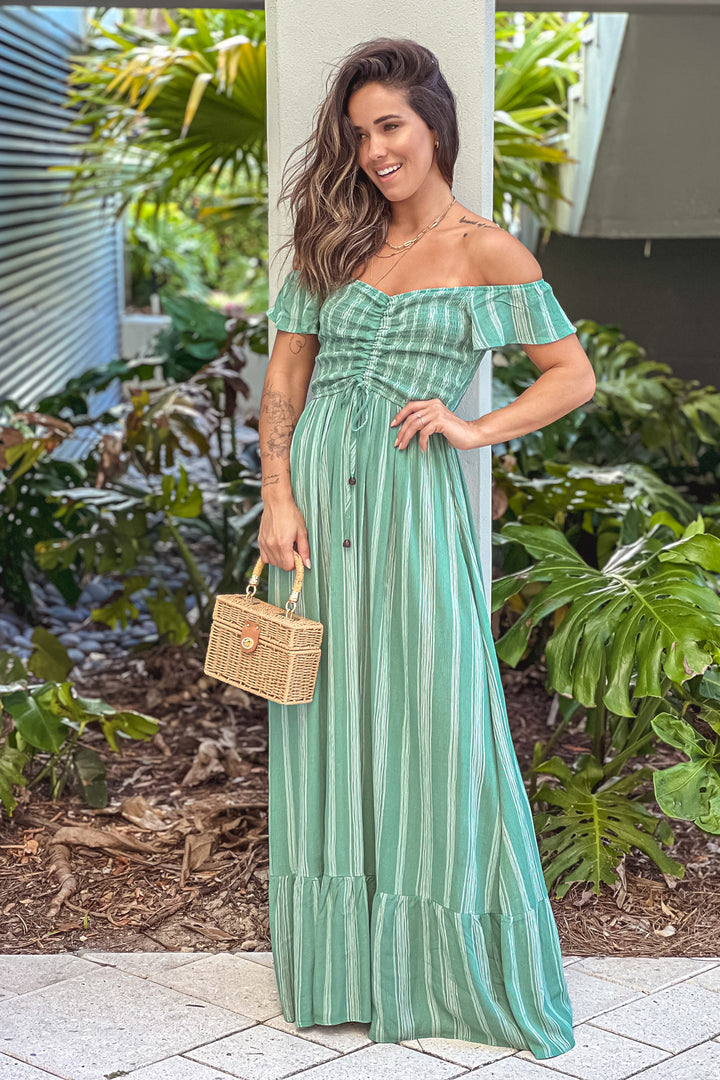 green off shoulder maxi dress Off Shoulder Maxi Dress main image 1