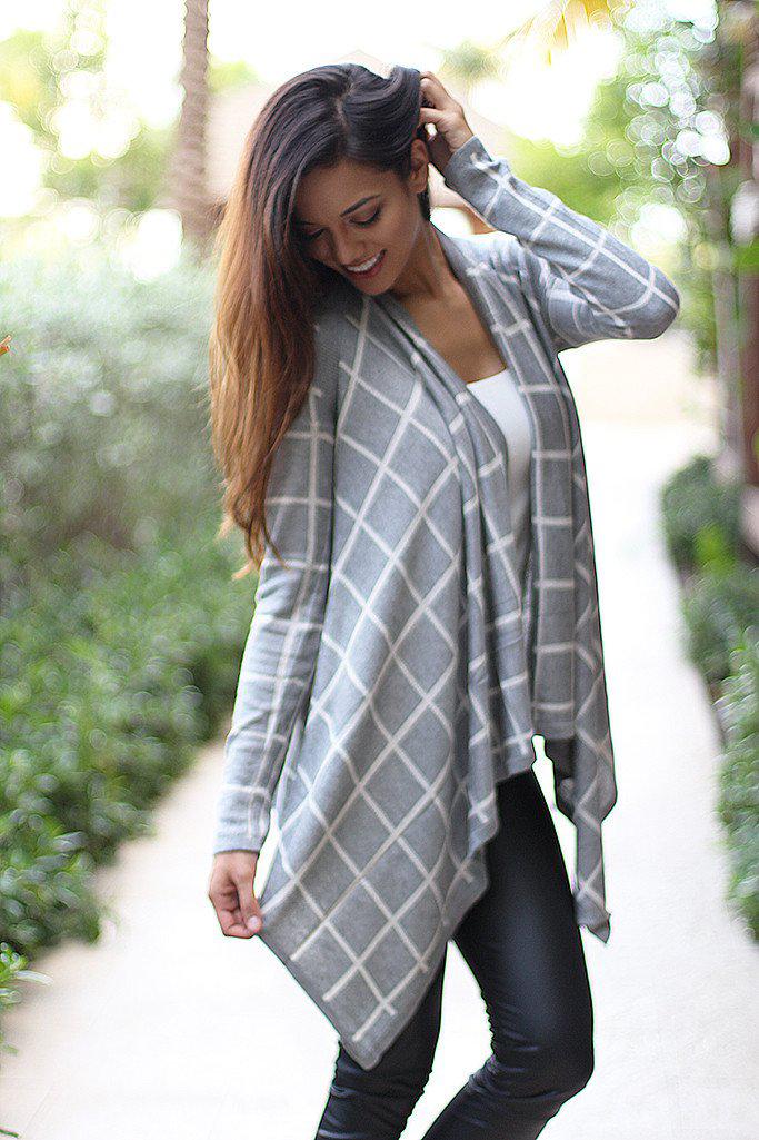 Heather Gray Plaid Cardigan | Open Front Cardigan – Saved by the Dress