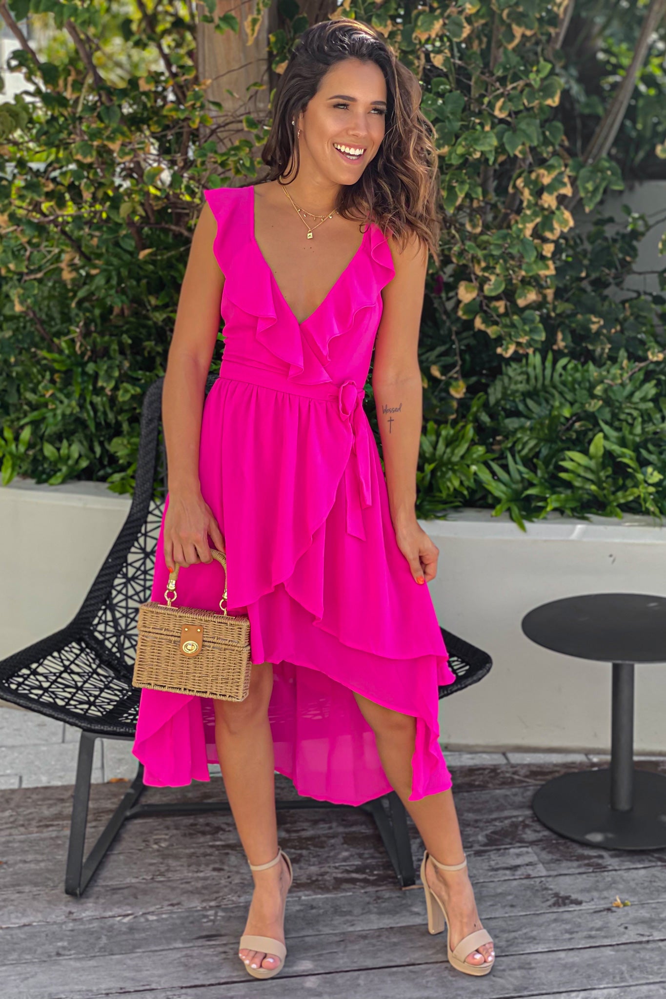 Hot Pink Ruffled High Low Dress Hot Pink Ruffled High Low Dress