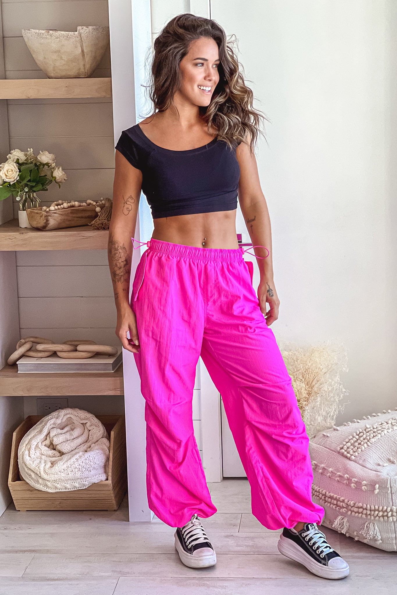 Pink Fits Hot Pink Relaxed Fit Pants With Adjustable Hem | Pants โ Saved by the Dress