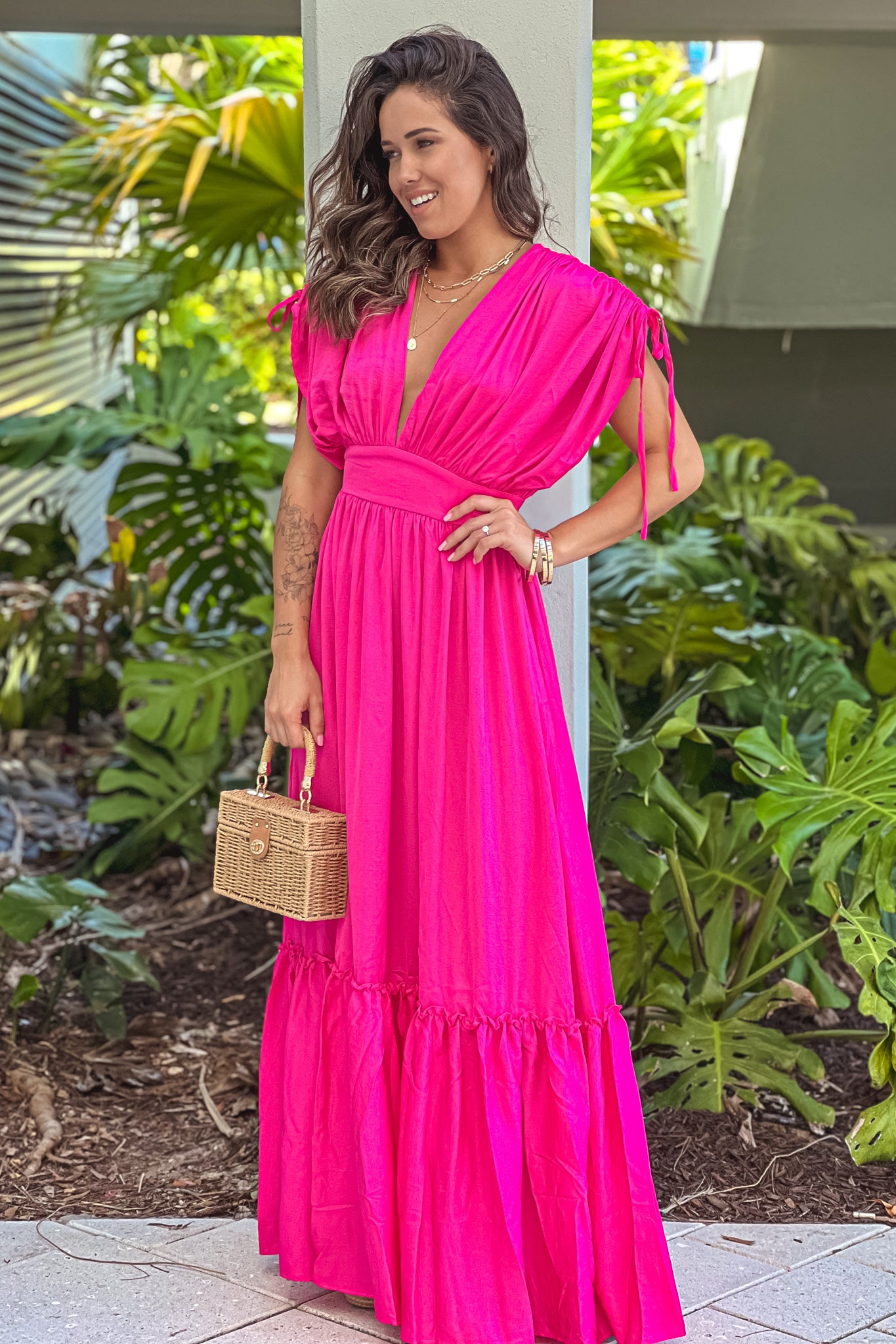 Deep Pink Maxi Dress Shape Hot Pink Strappy Back Long Sleeve Maxi Dress Shape PLT KSA Deep Pink Maxi Dress Shape Hot Pink Strappy Back Long Sleeve Maxi Dress Shape PLT KSA