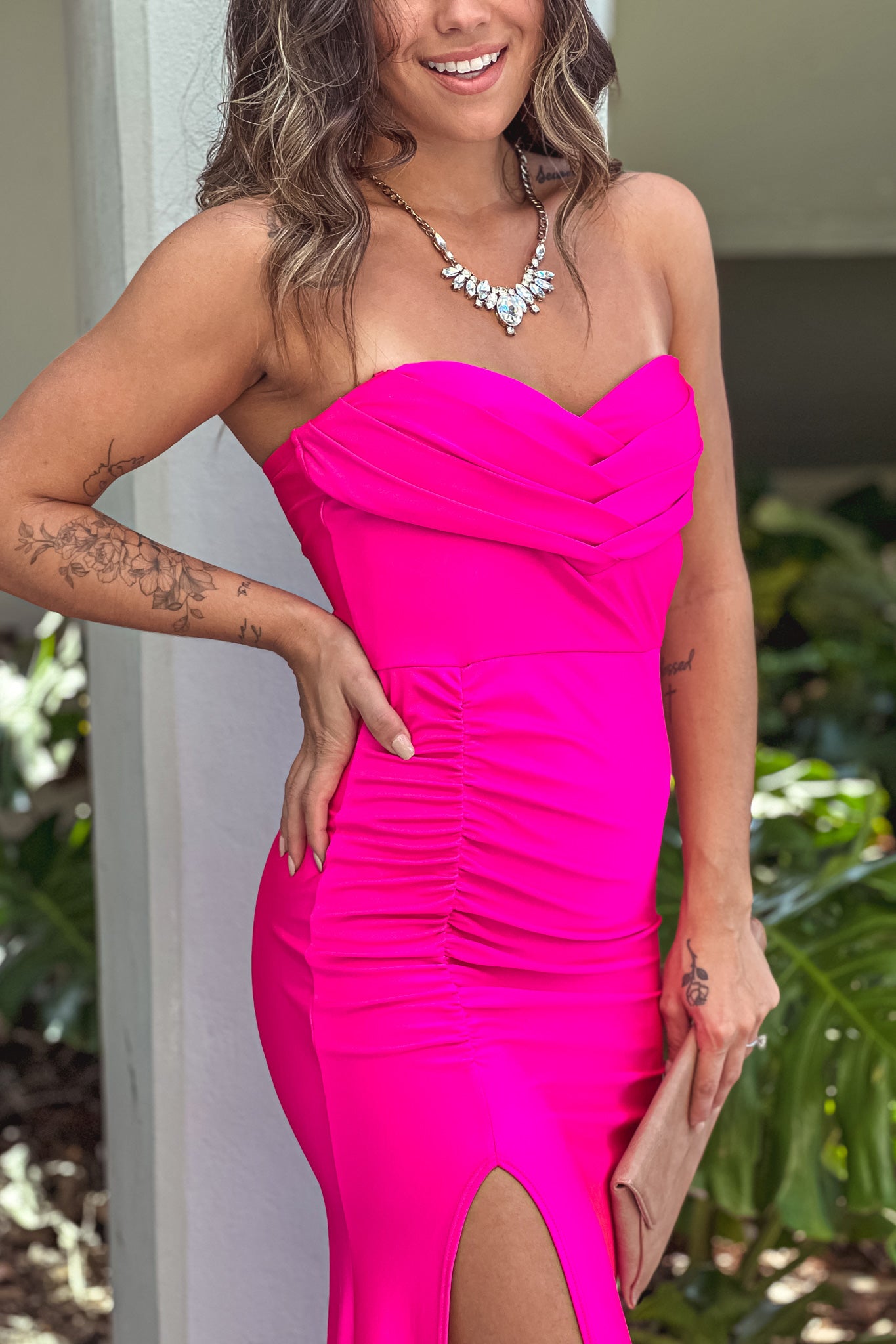 Hot Pink Strapless Maxi Dress With Slit | Maxi Dresses Saved by the Dress Hot Pink Strapless Maxi Dress With Slit | Maxi Dresses Saved by the Dress