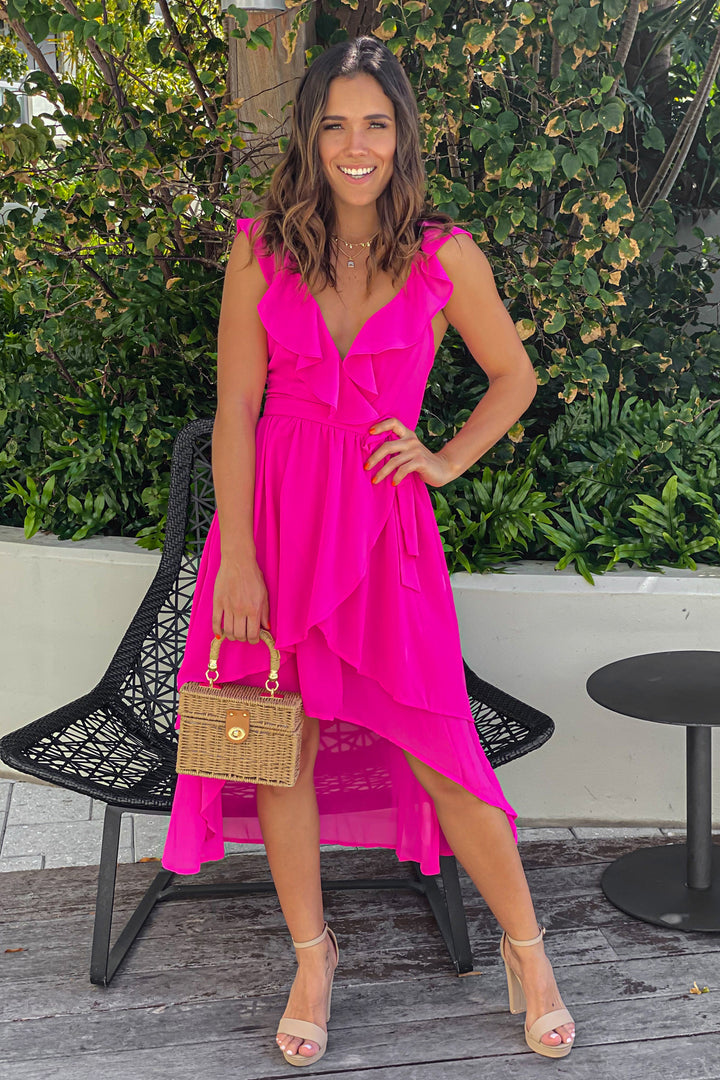 hot pink frilly dress Ruffled High Low John Paul ataker ZAPAKA Women Blush Plus Up Back Embellishment Size:US7.5 / UK6.5 / EU 40.5