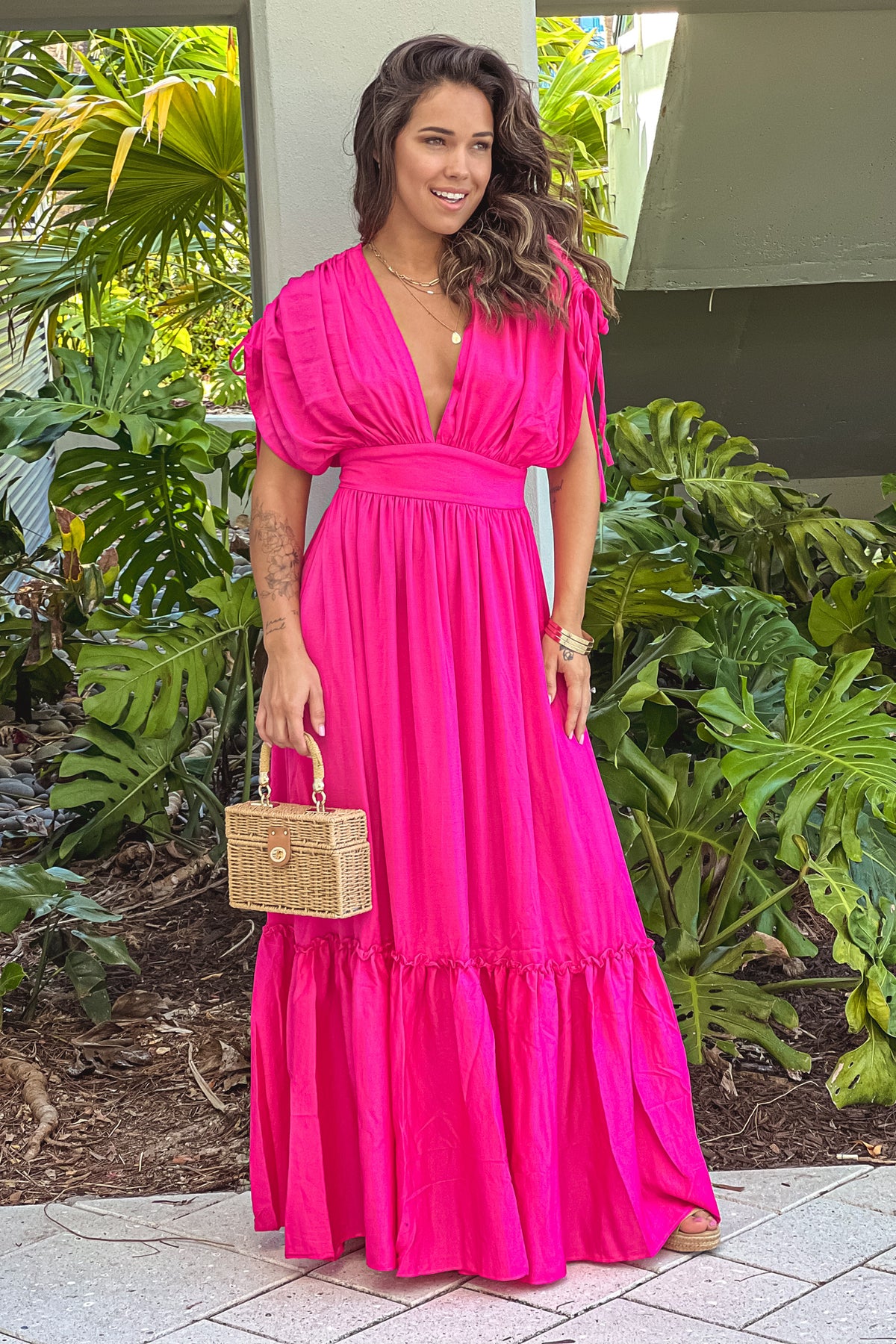 Hot Pink Deep V-Neck Maxi Dress | Maxi Dresses Saved by the Dress Hot Pink Deep V-Neck Maxi Dress | Maxi Dresses Saved by the Dress
