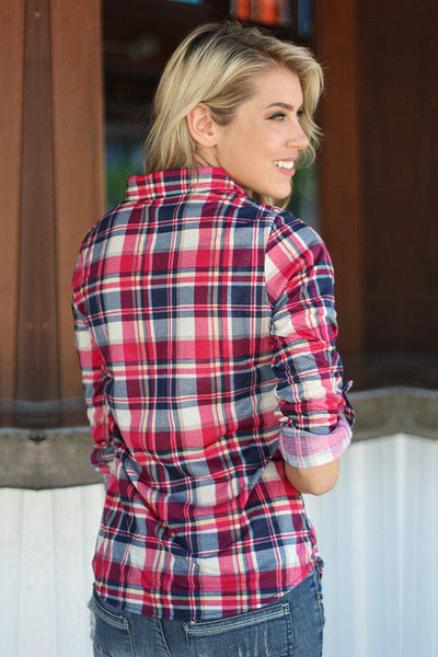 Hot Pink And Navy Plaid Top