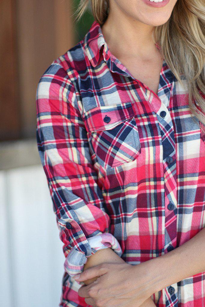 Hot Pink And Navy Plaid Top