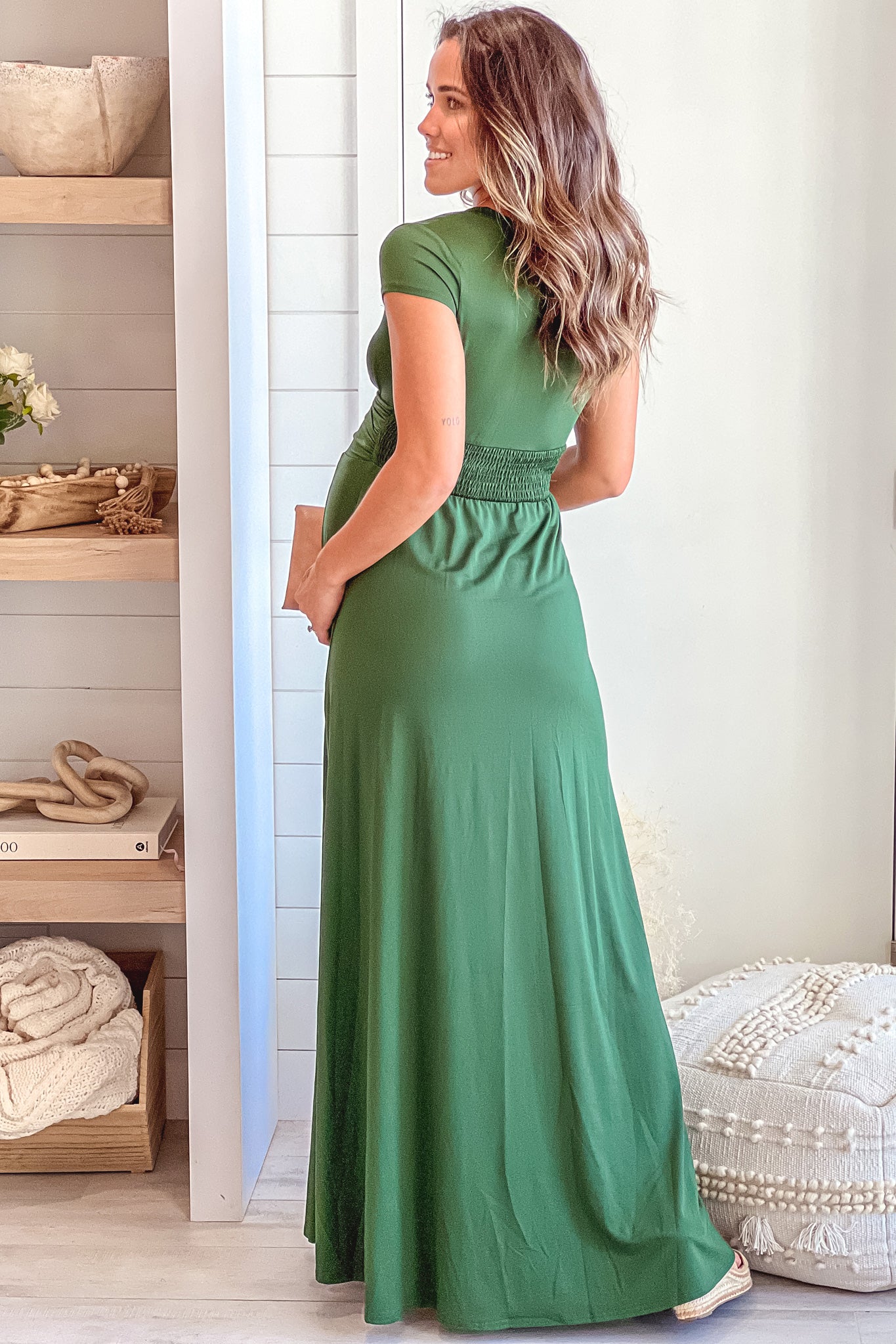 hunter green maternity maxi dress