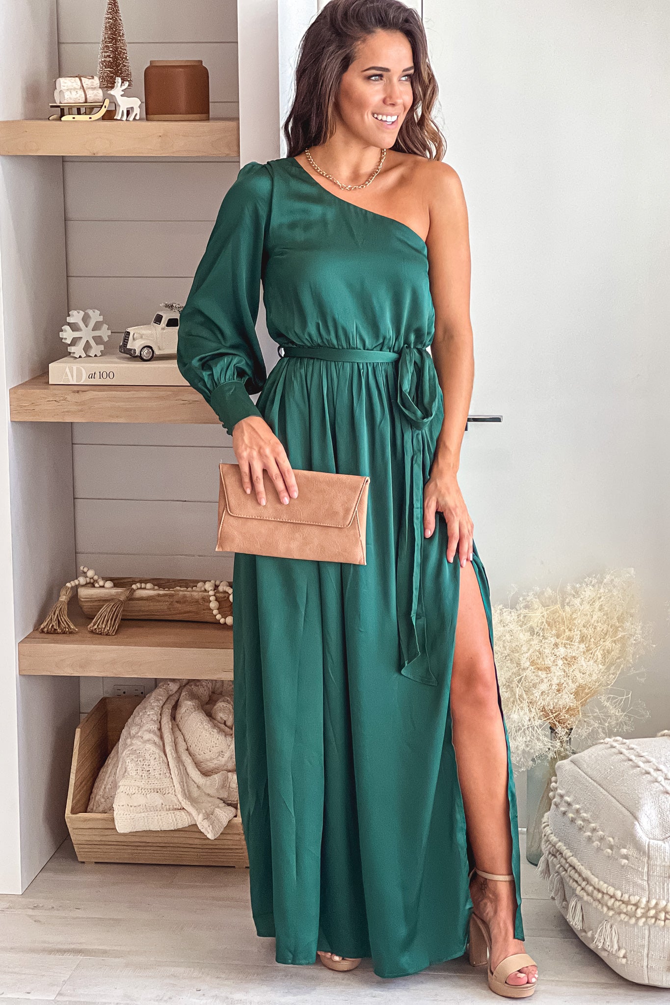 hunter green maxi with slit