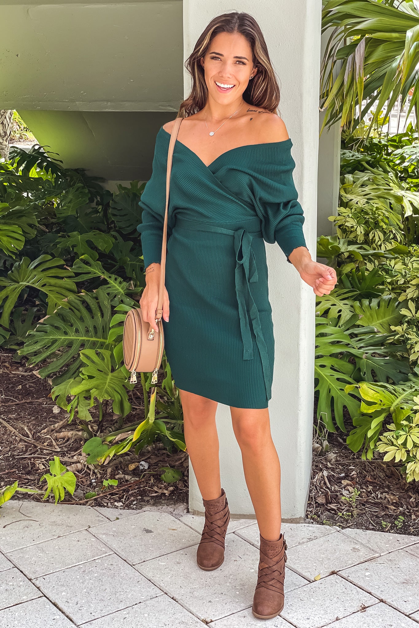 Hunter Green Sweater Dress With Dolman Sleeves | Short Dresses Saved by the Dress Hunter Green Sweater Dress With Dolman Sleeves | Short Dresses Saved by the Dress