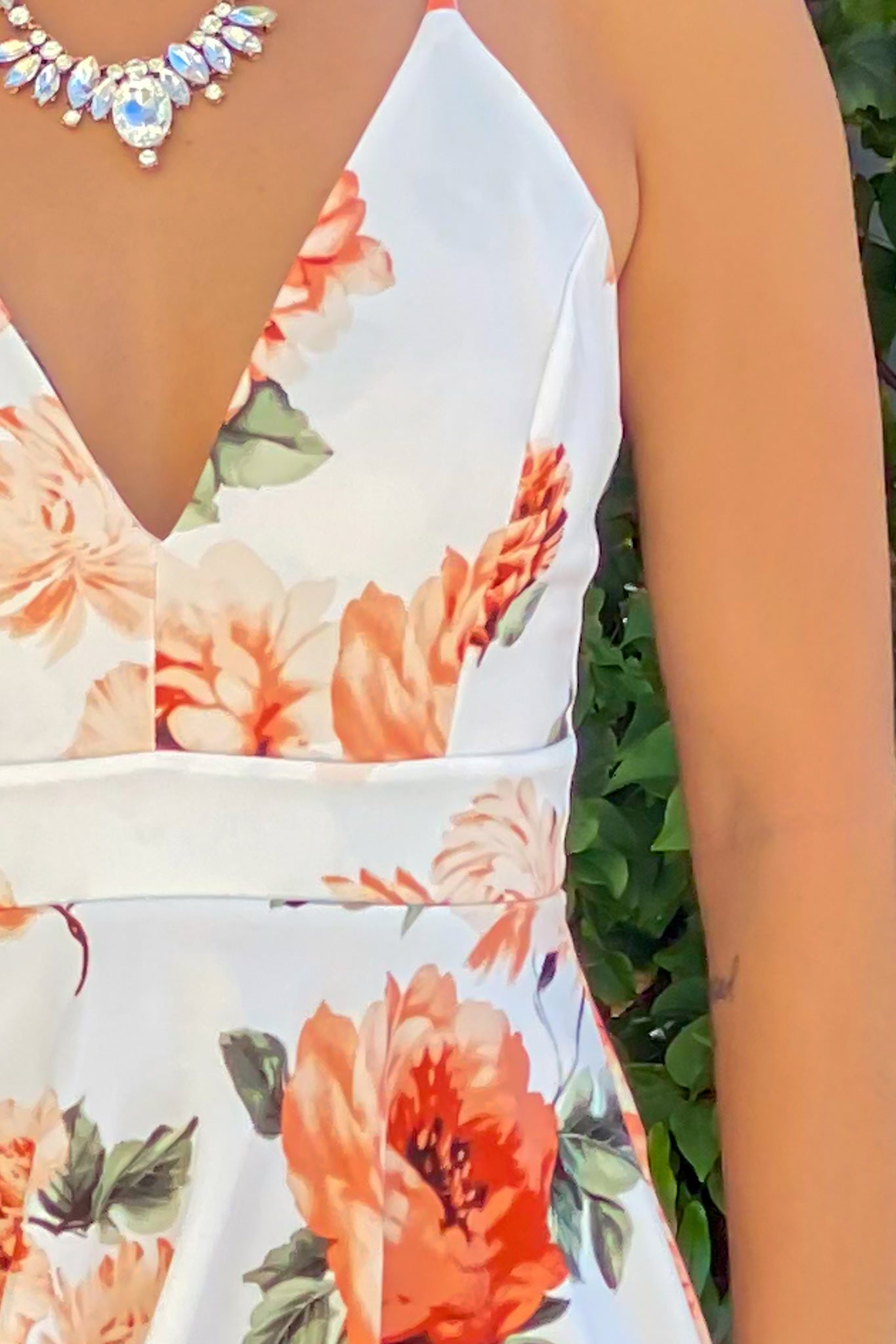 ivory and peach floral print dress