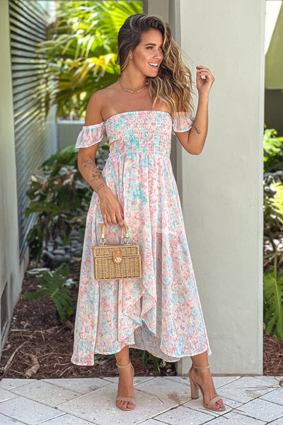 ivory and pink floral dress