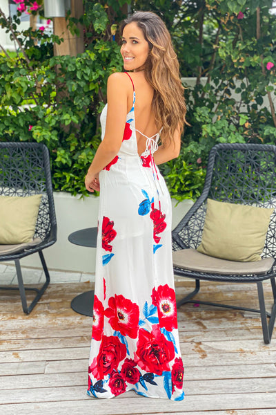 ivory and red bridesmaid maxi dress