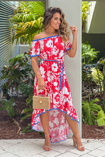 ivory and red floral dress